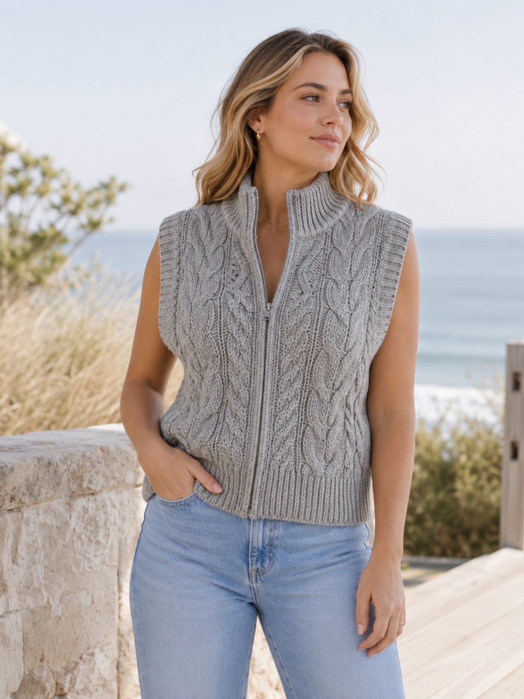 Jones New York Cable Knit Sweater Vest Large